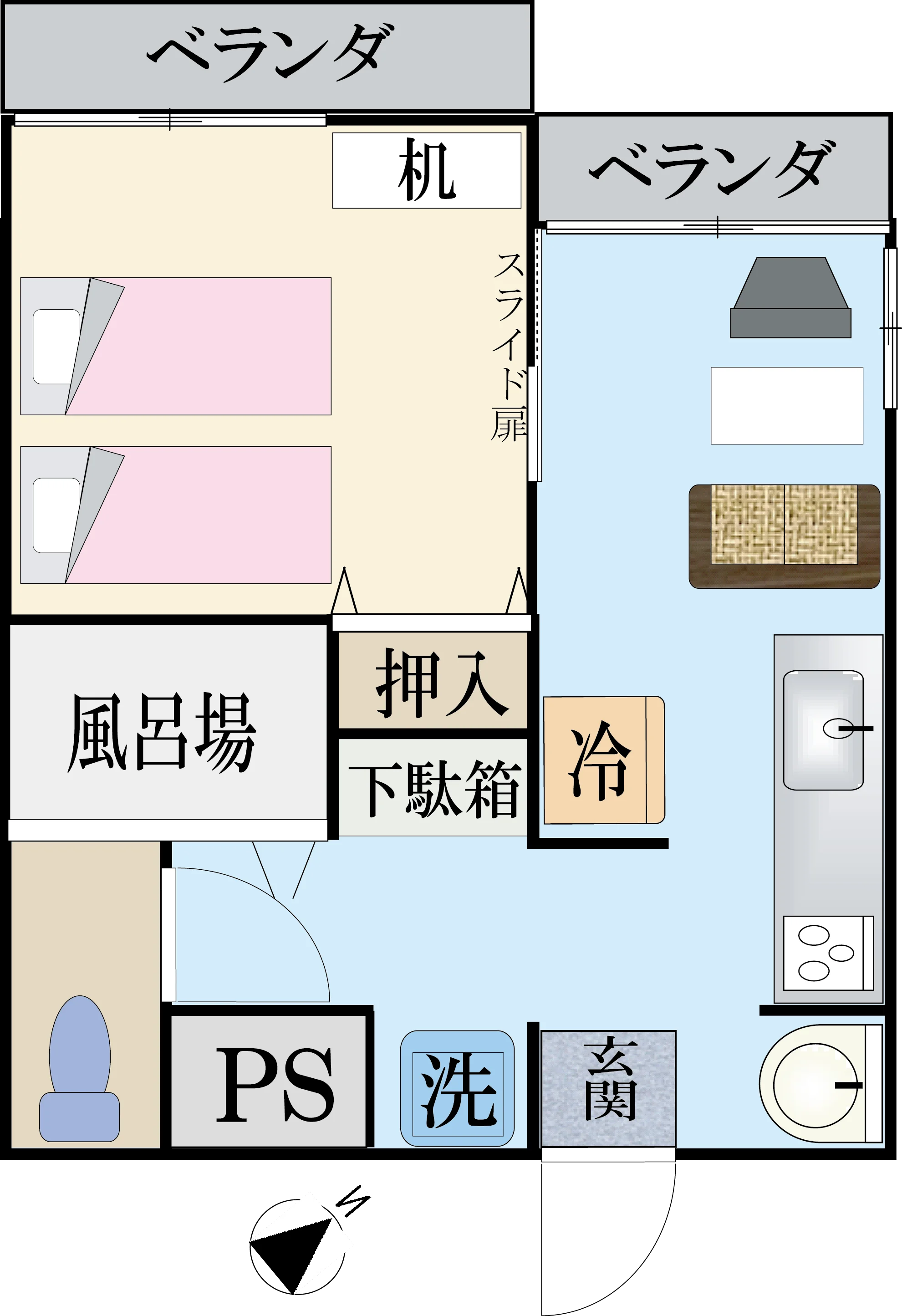 1DK 間取りC