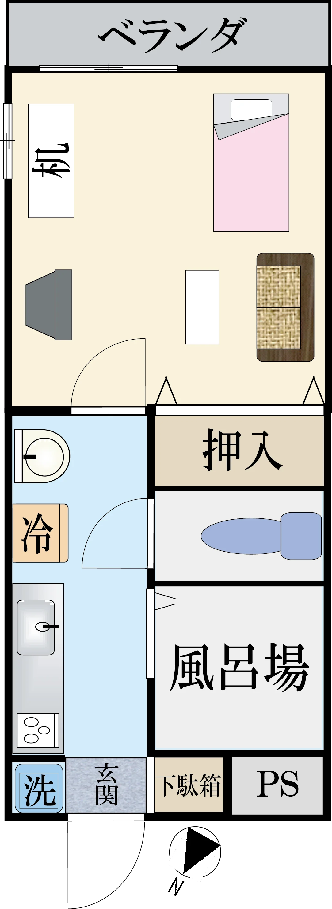 1K 間取りE